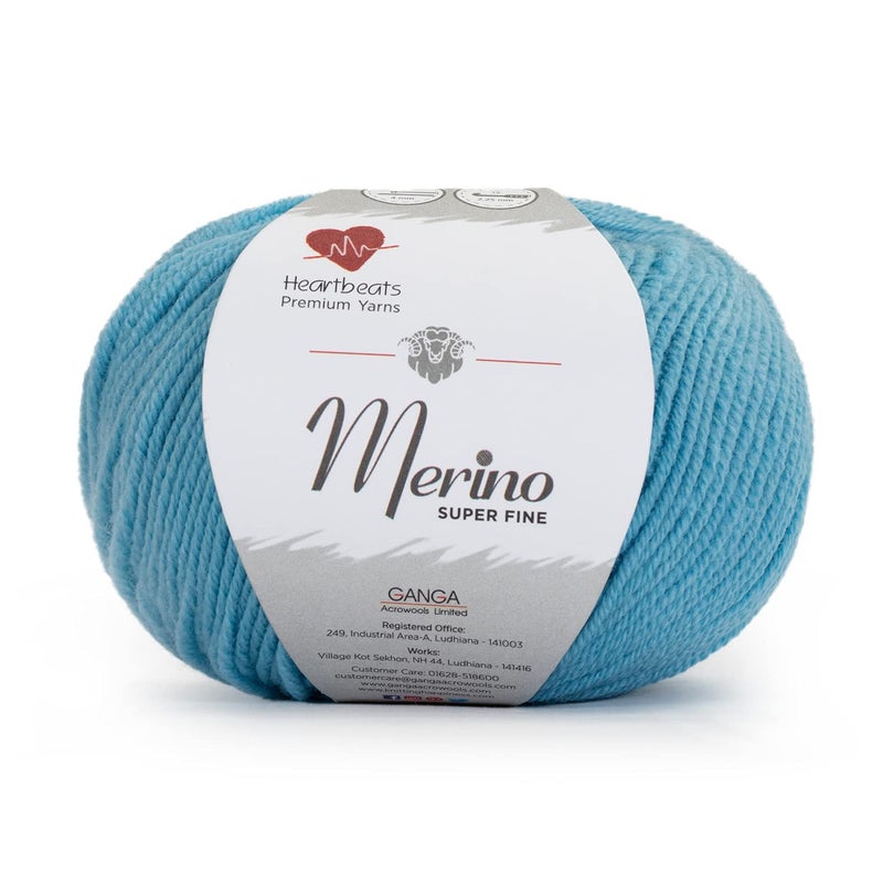 Heartbeats Merino Superfine,is 100% Pure New Wool Mark Certified. Oekotex Class 1 Certified. Pack of 2 Balls-50Gm Each. MSF4 Sky Blue - Image 1