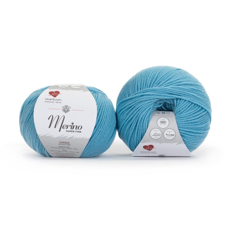 Heartbeats Merino Superfine,is 100% Pure New Wool Mark Certified. Oekotex Class 1 Certified. Pack of 2 Balls-50Gm Each. MSF4 Sky Blue - Image 2