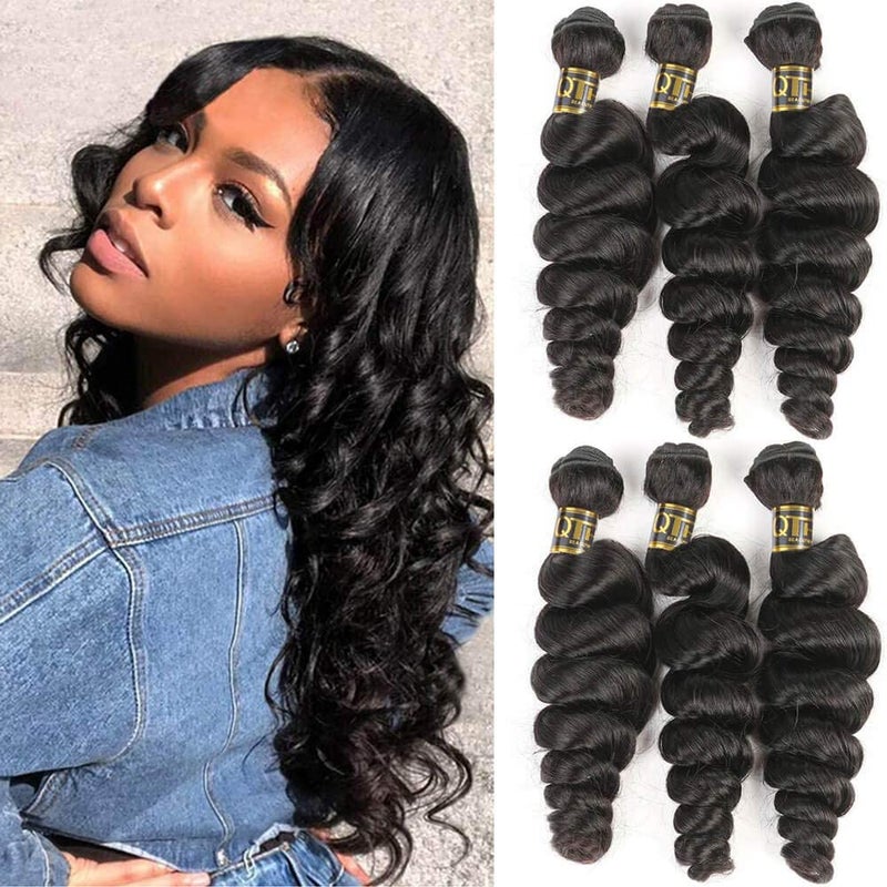 QTHAIR 14A Grade Brazilian Loose Wave Bundle Brazilian Human Hair Loose Wave 1 Bundle 100 Unprocessed Brazilian Virgin Human Hair Extensions for Woman 14inch Natutal Color