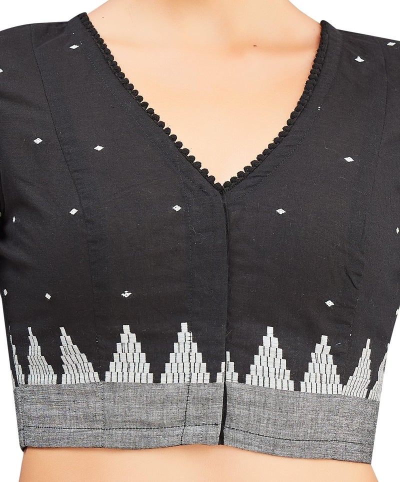 Studio Shringaar Women's Black Cotton Temple Border Readymade Saree Blouse (Black, 36) - Image 5