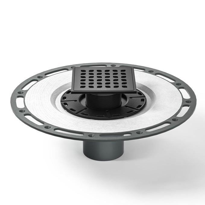 SQUARE SHOWER DRAIN 4 MATTE BLACK 304 STAINLESS STEEL DRAIN GRATE REMOVABLE DRAIN KEY WITH PVC BONDING FLANGE BASE FOR LOW PROFILE FLOOR TILES CUPC CERTIFIED