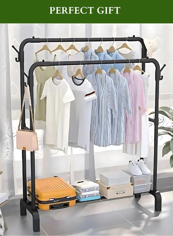  راك ستور  Garment Rack Double Rod Heavy Duty Curved Shape Hanging Clothes Storage Shelf Organizer for Boxes And Shoes Commercial Grade Multi Purpose Entryway Shelving Unit With Wheels  - Image 3