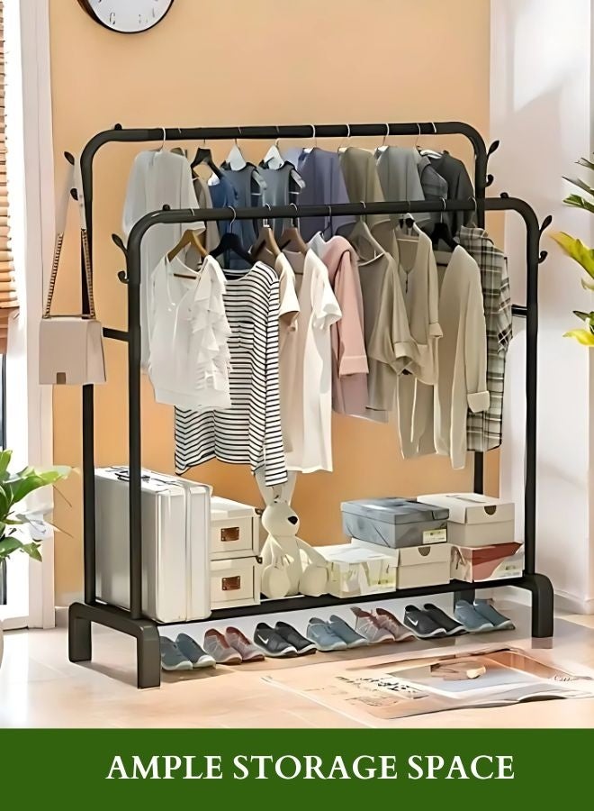  راك ستور  Garment Rack Double Rod Heavy Duty Curved Shape Hanging Clothes Storage Shelf Organizer for Boxes And Shoes Commercial Grade Multi Purpose Entryway Shelving Unit With Wheels  - Image 5