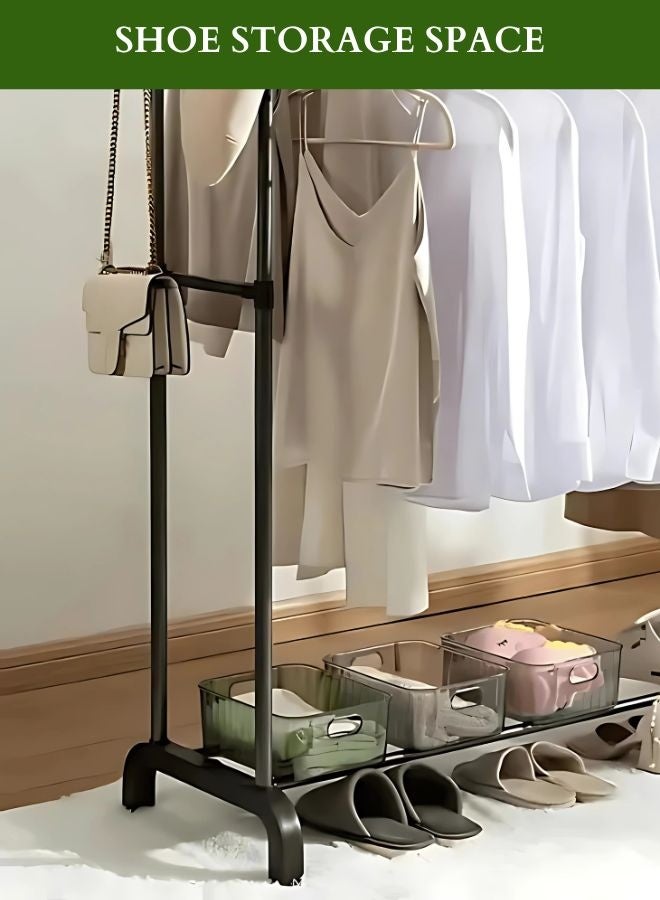  راك ستور  Garment Rack Double Rod Heavy Duty Curved Shape Hanging Clothes Storage Shelf Organizer for Boxes And Shoes Commercial Grade Multi Purpose Entryway Shelving Unit With Wheels  - Image 2