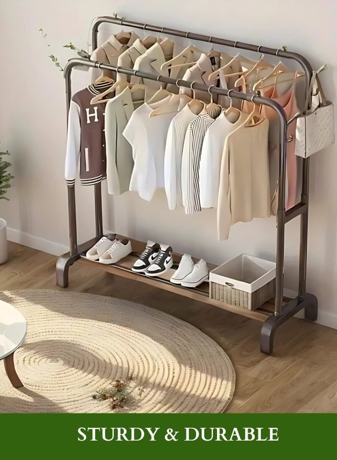  راك ستور  Garment Rack Double Rod Heavy Duty Curved Shape Hanging Clothes Storage Shelf Organizer for Boxes And Shoes Commercial Grade Multi Purpose Entryway Shelving Unit With Wheels  - Image 4