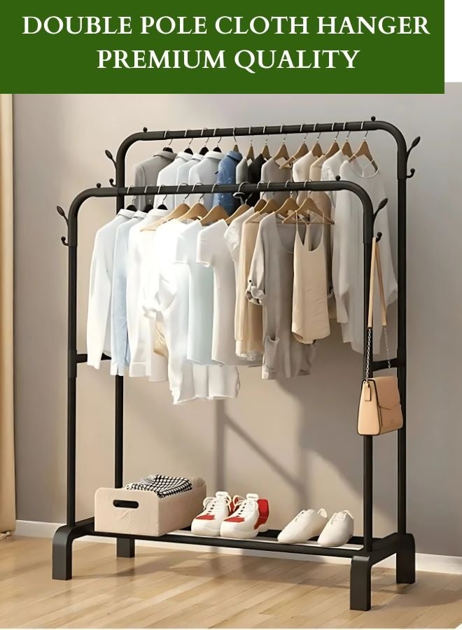  راك ستور  Garment Rack Double Rod Heavy Duty Curved Shape Hanging Clothes Storage Shelf Organizer for Boxes And Shoes Commercial Grade Multi Purpose Entryway Shelving Unit With Wheels  - Image 1
