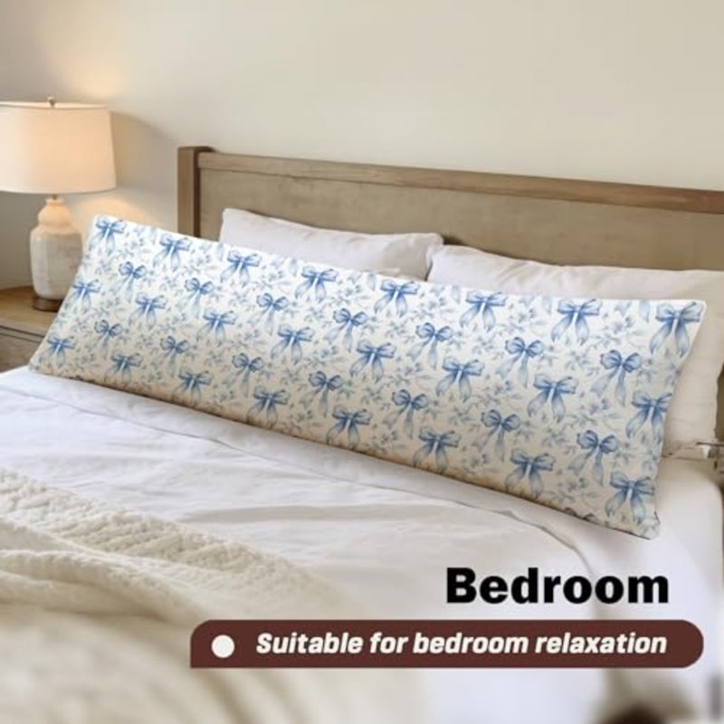 Coquette Blue Bow Floral 20x54 غطاء وسادة للجسم، ديكور منزلي Grandmillennial، أزرق وأبيض Chinoiserie Flower Tive غطاء وسادة طويل للجسم مع سحاب لأريكة السرير - Image 4