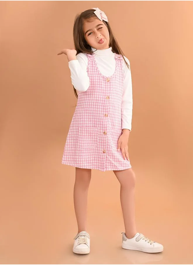 LILPICKS Plain Top & Gingham Check Dungaree Set by Styli