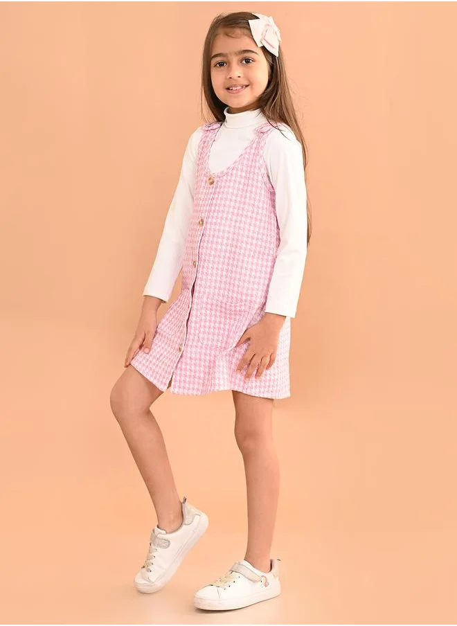 LILPICKS Plain Top & Gingham Check Dungaree Set by Styli