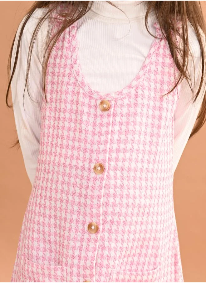 LILPICKS Plain Top & Gingham Check Dungaree Set by Styli