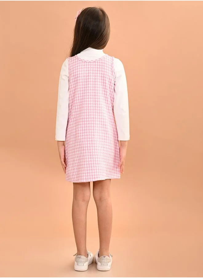 LILPICKS Plain Top & Gingham Check Dungaree Set by Styli
