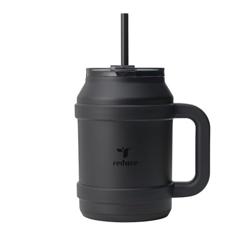 REDUCE Reusable 50 oz Cold1 Water Tumbler Ergonomic Handle DoubleWall Insulation Sturdy DesktopTabletop Mug with Lid and Straw BPAFree Stainless Steel for Gym Home or Office Phantom