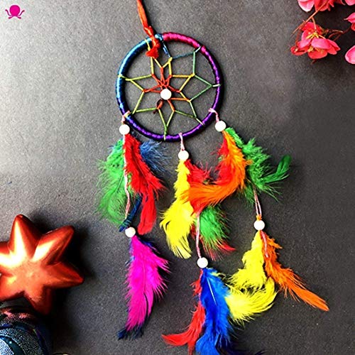SoilMade Multicolor Car Dream Catcher, Round Shape, Feather and Metal Made, Size Aprox 5inches and 25g, Pack of 1 Car Dream Catcher in Box - Image 2