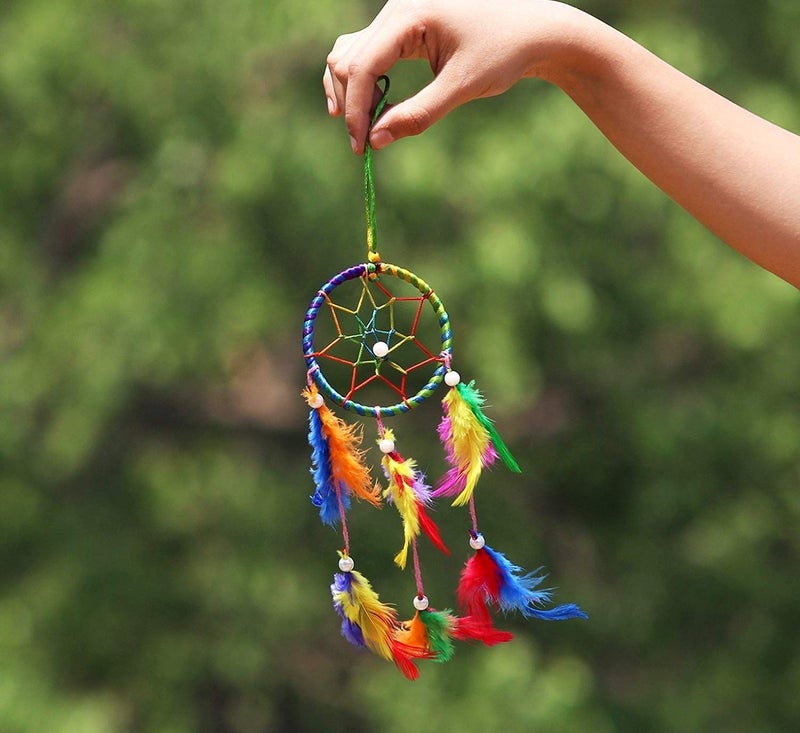 SoilMade Multicolor Car Dream Catcher, Round Shape, Feather and Metal Made, Size Aprox 5inches and 25g, Pack of 1 Car Dream Catcher in Box - Image 5
