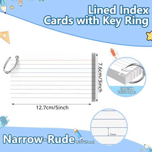 Ciphyfee Index Cards 3x5 Inch With Ring, 300 Count, Ruled White Colored Index Card, 180GSM Flash Cards College Ruled for Students, Teachers, Study Note Card for Office, Home, School, Office - Image 2