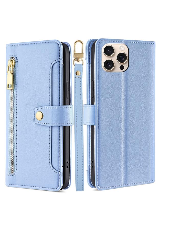 S-TOP Case For iPhone 16 Pro Max Sheep Texture Cross-body Zipper Wallet Leather Phone Case - Image 1