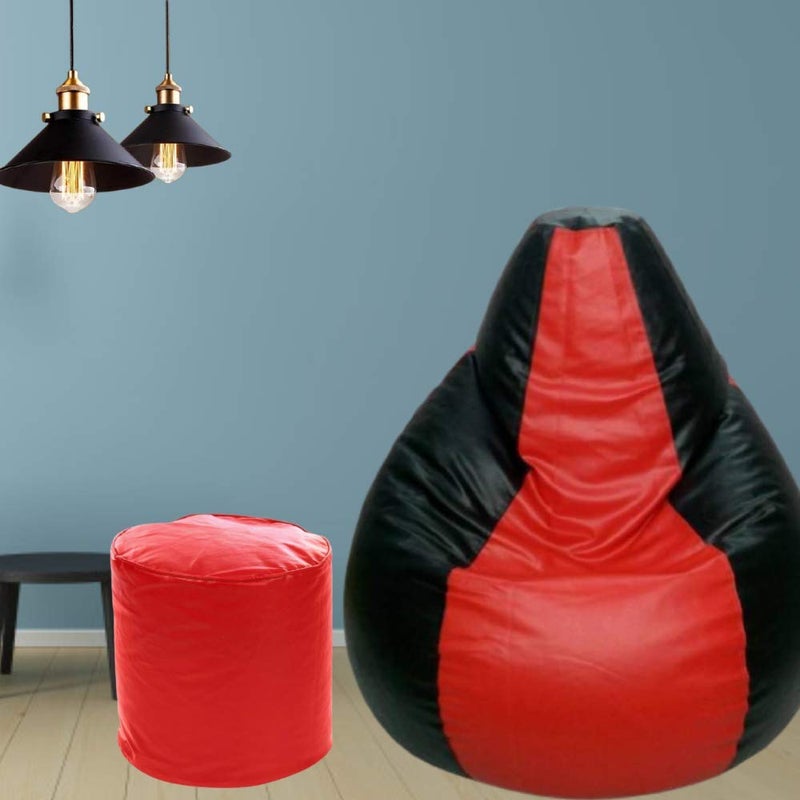 TRUE 2 F TRUE 2F Red Black Large Bean Bag Cover with Footstool Without Beans - Image 1