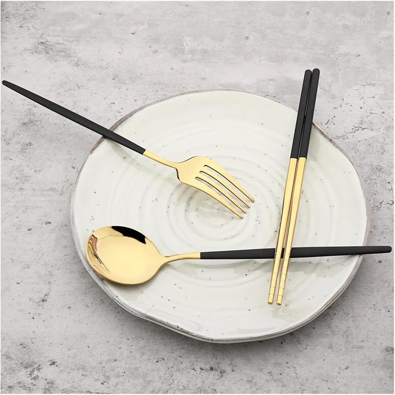 4pcs Stainless Steel Cutlery Set With Storage Box Black Gold Portable For Home Kitchen Dining Household Tableware(Black silver) - Image 3