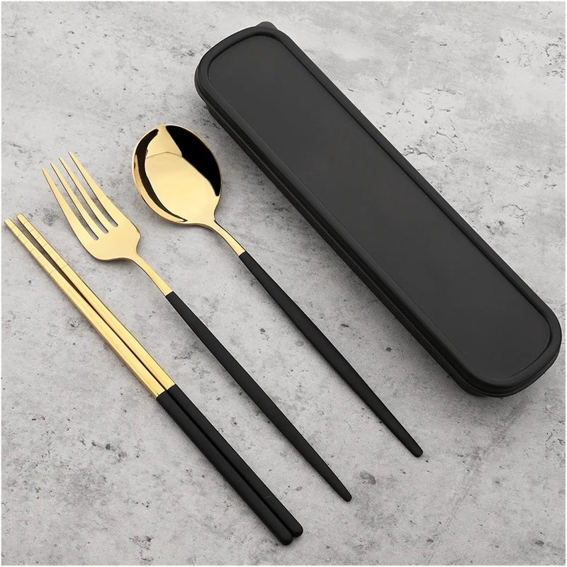 4pcs Stainless Steel Cutlery Set With Storage Box Black Gold Portable For Home Kitchen Dining Household Tableware(Black silver) - Image 2