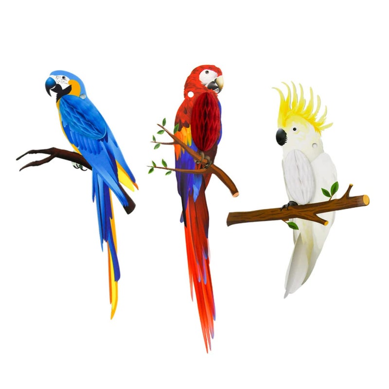 3D Tropical Birds Paper Cutouts Hawaiian Hanging Decorations For Summer Party Background - Image 2