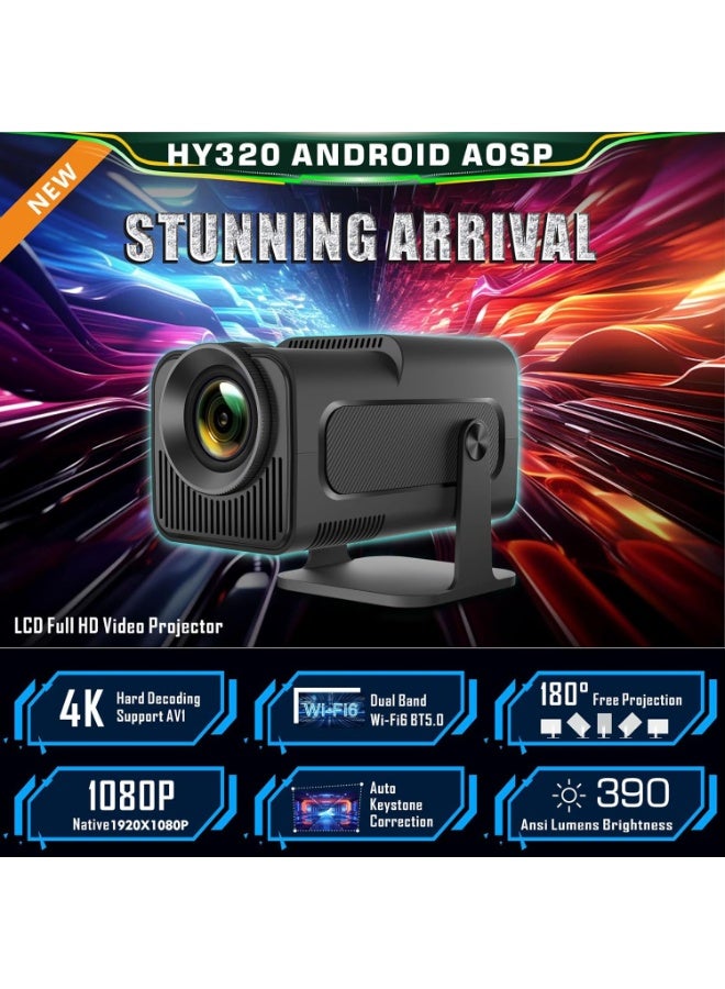 ELTRAZONE HY320 Mini Smart Portable Projector – 4K FHD 1080P with 10000 Lumens Brightness, Auto Keystone Correction, Android 11.0, WiFi 6 & Bluetooth 5.0 – 180° Rotation Design, EU Plug – Compact Home Theater & Entertainment System  - Image 2