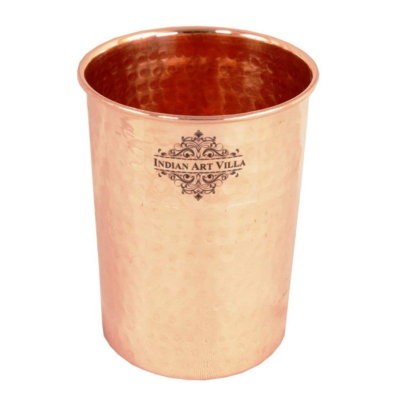 INDIAN ART VILLA Indian Art Villa Pure Copper Hammered Set of 1 Jug Pitcher 17 Litre with 4 Glass Tumbler 300 ML Each Storage Water Drinkware Tableware Good Health Benefit Yoga Ayurveda  - Image 4