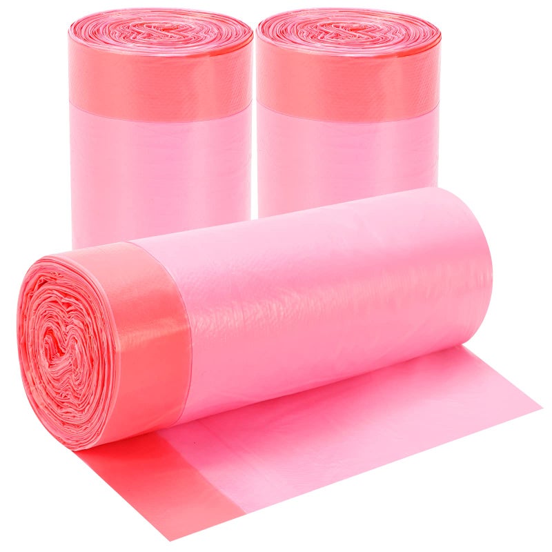 HDY 3Rolls Drawstring Small Trash Bags,4 Gallon Thicken Drawstring Small Garbage Bags for Kitchen,Bathroom,Bedroom,Home,Office Trash Cansï¼Œ60 Counts (Pink) - Image 1