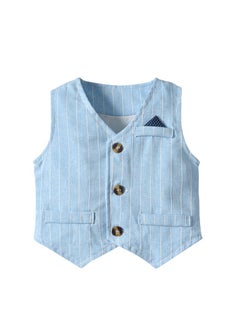 Generic 3-Piece Baby Boy Suit Set, Blue Pinstripe Vest, Shirt & Pants with Bowtie, for 3-4 Years (Height 100cm), Perfect Eid Outfit  - Image 5