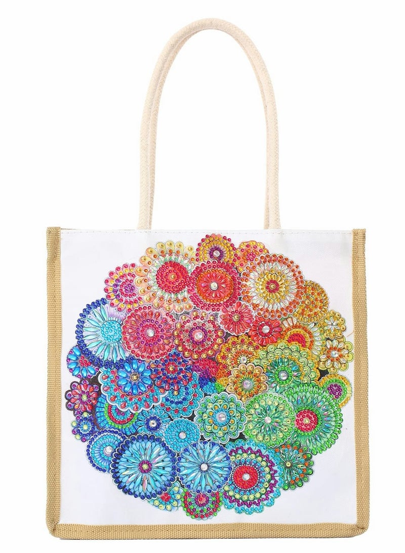 Reusable Mandala Diamond Painting Tote Bag for Women, 5D DIY Rhinestone Cross Stitch Canvas Grocery Bag, Handmade Art Craft Gift - Image 2