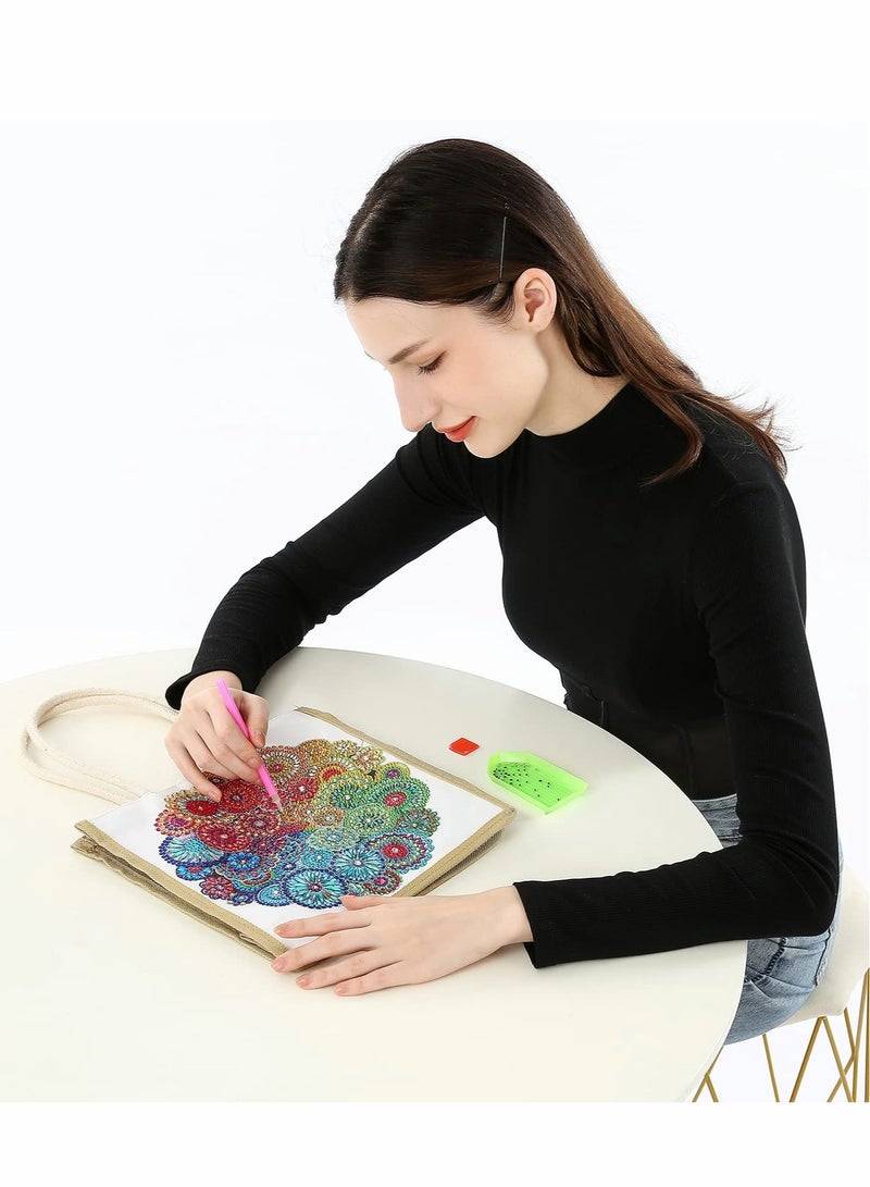 Reusable Mandala Diamond Painting Tote Bag for Women, 5D DIY Rhinestone Cross Stitch Canvas Grocery Bag, Handmade Art Craft Gift - Image 4