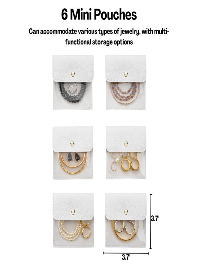 Flavizo 6 Pcs Jewellery Organisers Pouch, White Leather Jewellery Storage Pouches, Small Jewellery Bags for Storage, Travel Jewellery Organiser Pouch for Necklaces Earrings Rings - Image 2