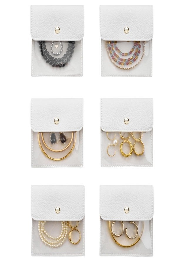 Flavizo 6 Pcs Jewellery Organisers Pouch, White Leather Jewellery Storage Pouches, Small Jewellery Bags for Storage, Travel Jewellery Organiser Pouch for Necklaces Earrings Rings - Image 1