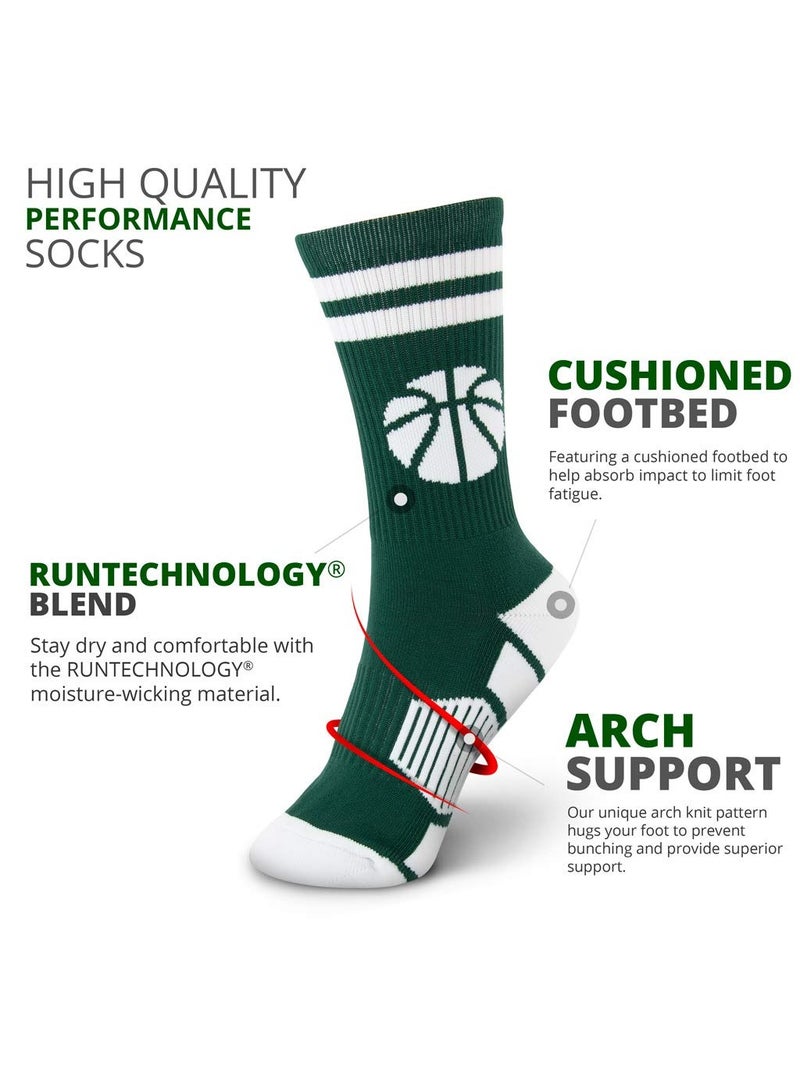 جوارب كرة السلة، جوارب متوسطة الساق مربوطة لكرة السلة، جوارب رياضية مريحة مع ضغط للرياضيين للرجال والفتيان والنساء والفتيات (أخضر + أبيض، مقاس واحد) - Image 3