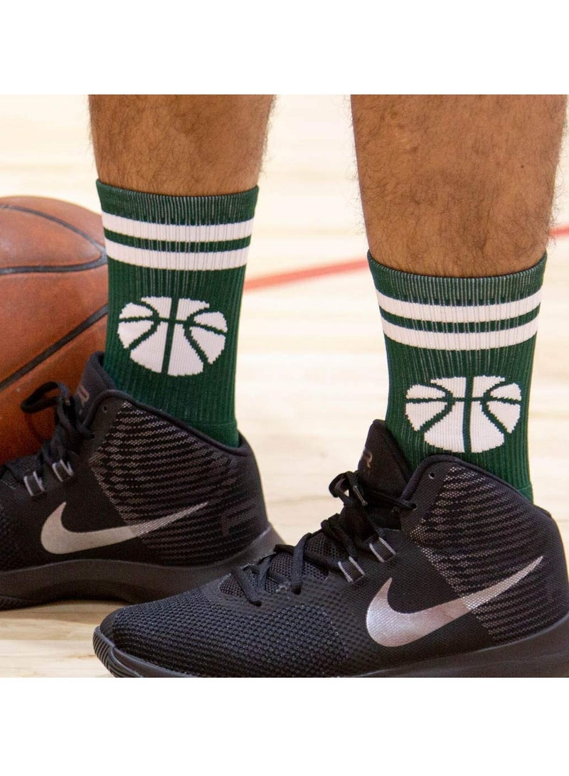 جوارب كرة السلة، جوارب متوسطة الساق مربوطة لكرة السلة، جوارب رياضية مريحة مع ضغط للرياضيين للرجال والفتيان والنساء والفتيات (أخضر + أبيض، مقاس واحد) - Image 4