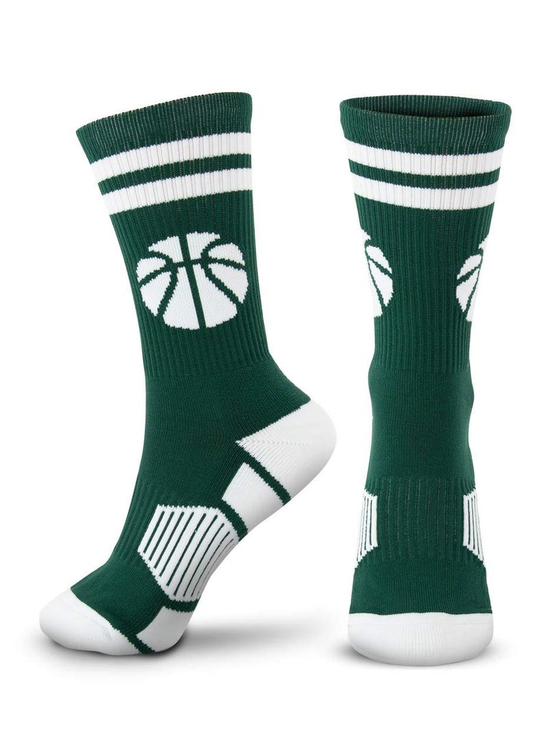 جوارب كرة السلة، جوارب متوسطة الساق مربوطة لكرة السلة، جوارب رياضية مريحة مع ضغط للرياضيين للرجال والفتيان والنساء والفتيات (أخضر + أبيض، مقاس واحد) - Image 1