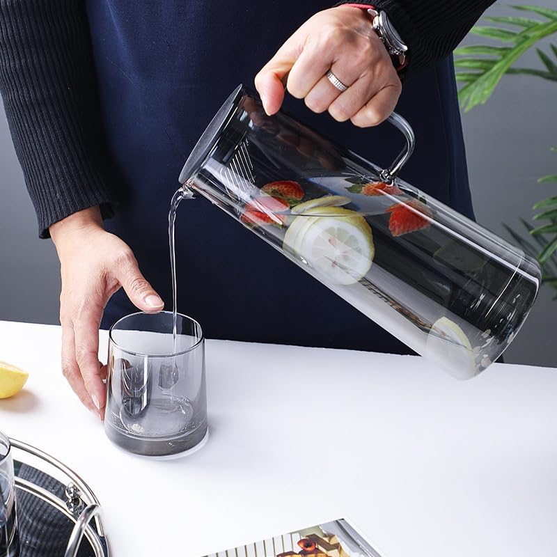 bellemax Water and Juice Black Glasses Set of 6 and Borosilicate Jug Set 1Combo,(6 PC Glasses 270ML and 1 Water Jug 1 Liter), Transparent, Glass and Jug Set for Dining Table (Black - B) - Image 5