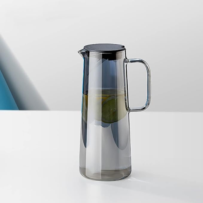 bellemax Water and Juice Black Glasses Set of 6 and Borosilicate Jug Set 1Combo,(6 PC Glasses 270ML and 1 Water Jug 1 Liter), Transparent, Glass and Jug Set for Dining Table (Black - B) - Image 2