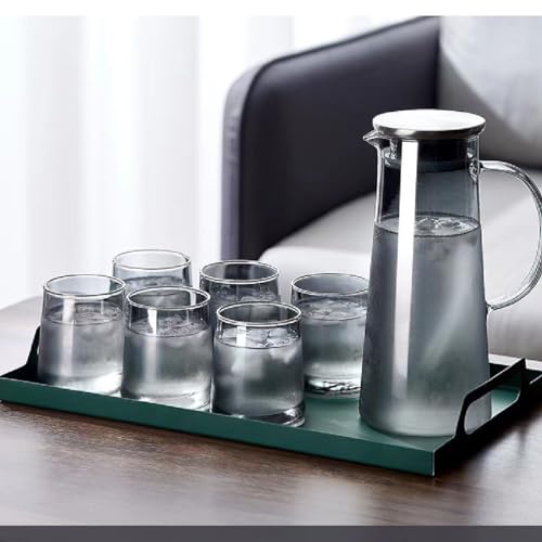 bellemax Water and Juice Black Glasses Set of 6 and Borosilicate Jug Set 1Combo,(6 PC Glasses 270ML and 1 Water Jug 1 Liter), Transparent, Glass and Jug Set for Dining Table (Black - B) - Image 1