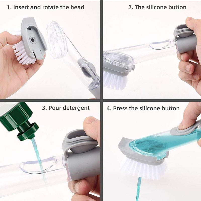 PIPALIYA Automatic Liquid Tank Kitchen Utensils Sink Cleaning Brush Scrubber Dish Bowl Washing Brush with Refill Liquid Soap Dispenser Handle Sponge with Wok Brush Kitchen Pot Cleaner Tool - Image 4
