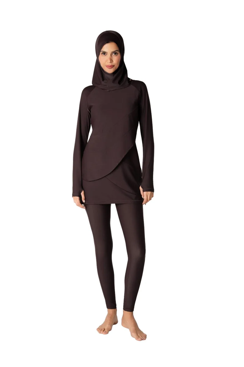 كويجا صن وير COEGA Ladies Modest Swim Suit Three Piece  Set - Cocoa