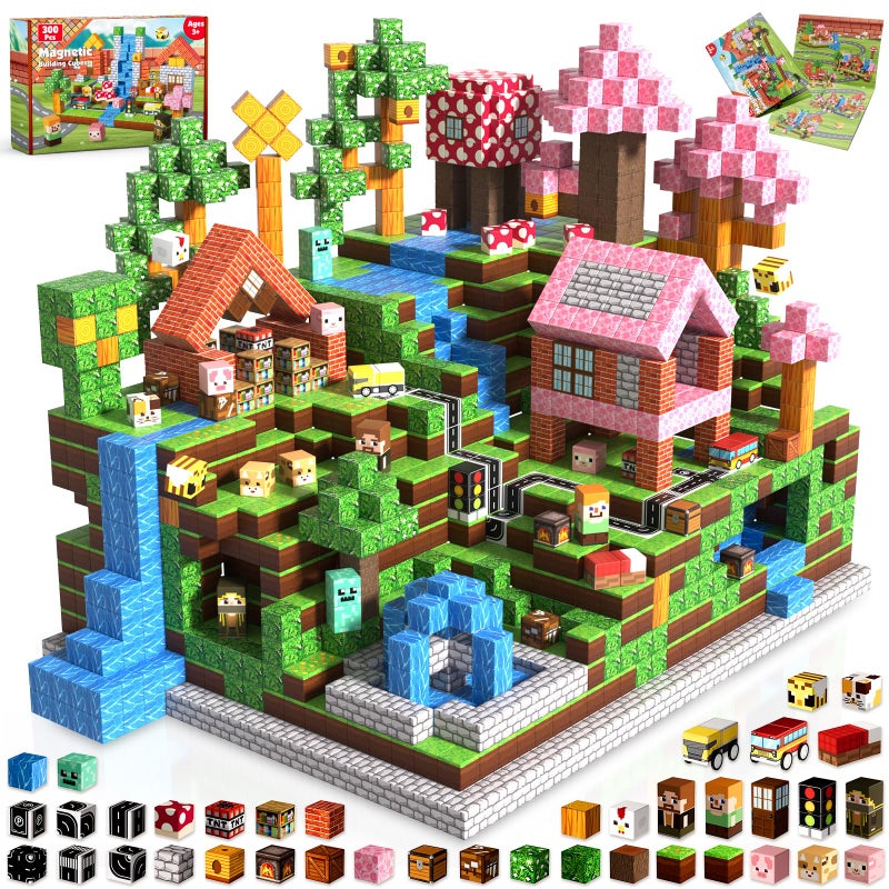 Annexfun Magnetic Blocks 300PCS Magnetic Building Blocks Road Forest Magnetic Cubes Sensory Toys for Montessori Toddler Birthday Gifts STEM Construction Toys for Kids Ages 3 for Boy Girl - Image 2