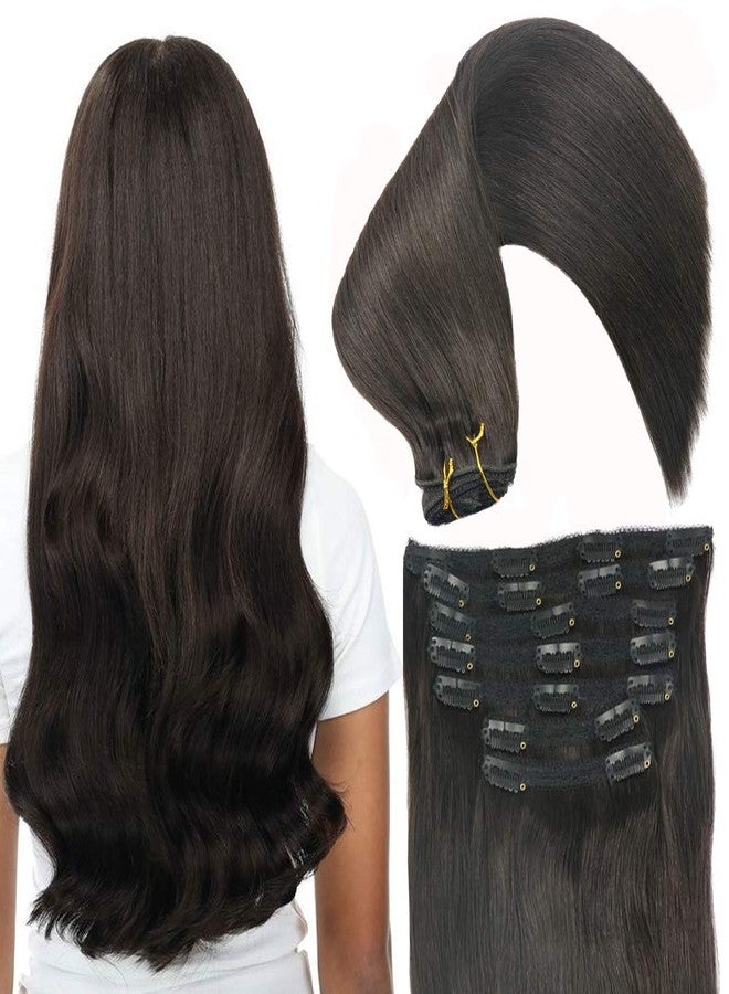 Eufficco Real Human Hair Lace Clip In Hair Extensions Thick Ends 20inch 120g Color Off Black Remy Hair Extensions Silky Soft Straight Double Wefted Lace Backed Clip Ins - Image 1