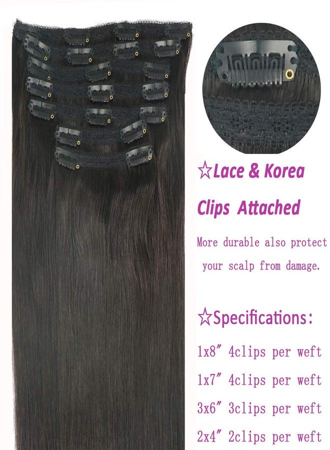 Eufficco Real Human Hair Lace Clip In Hair Extensions Thick Ends 20inch 120g Color Off Black Remy Hair Extensions Silky Soft Straight Double Wefted Lace Backed Clip Ins - Image 5