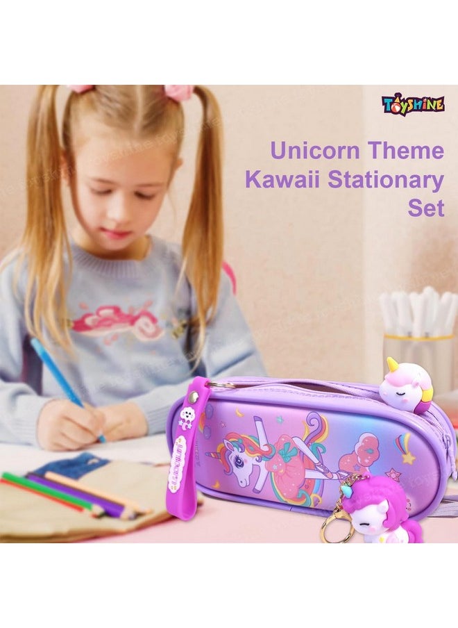 Toyshine Toyshine 3 Pc Unicorn Theme Kawaii Stationary Set for Kids-Girls Aesthetic Stationery Items for School & College Students - Model A  - Image 4