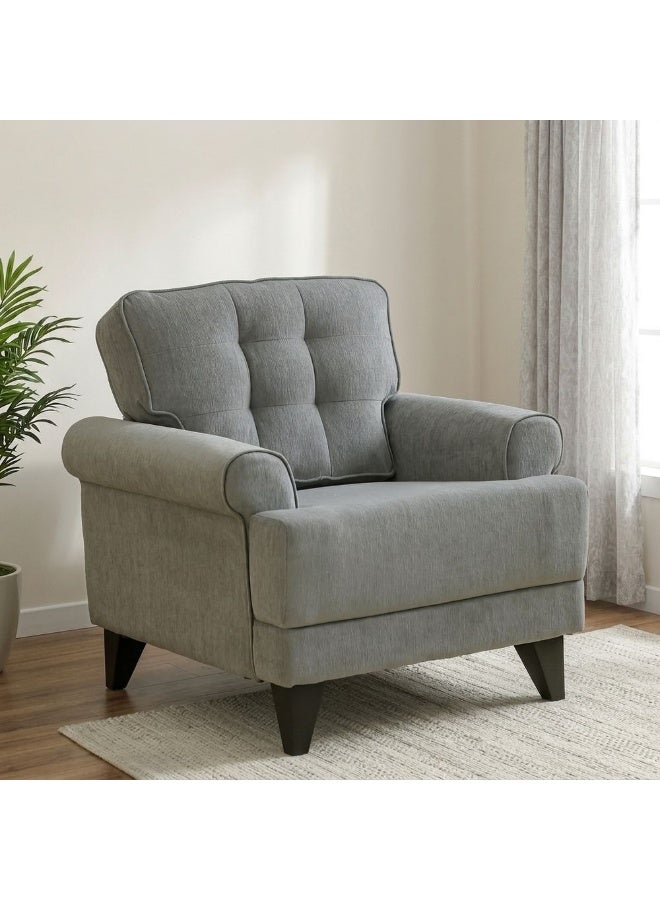 DANUBE HOME Bradley 1 Seater Fabric Sofa | Armchair  | Modern Design Single Seater Accent Chair | Comfortable Living Room Furniture L88xW82.5xH86cm - Onyx Grey - Image 1
