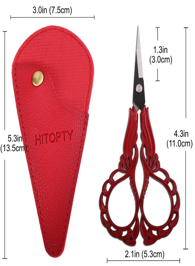 HITOPTY Sewing Embroidery Scissors with Cover, Sharp Threading Scissors for Needlework Craft Yarn Art Paper Detail Cutting, Straight Tip Little Snips Red Vintage - Image 2