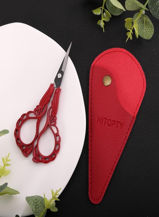 HITOPTY Sewing Embroidery Scissors with Cover, Sharp Threading Scissors for Needlework Craft Yarn Art Paper Detail Cutting, Straight Tip Little Snips Red Vintage - Image 3