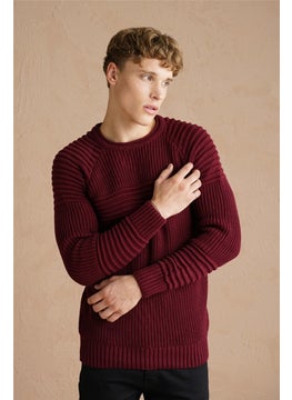 Cool Tarz Cool Style Men's Claret Red Ribbed Crew Neck Knitwear SWEATER-TRZCM28888R07S  - Image 4