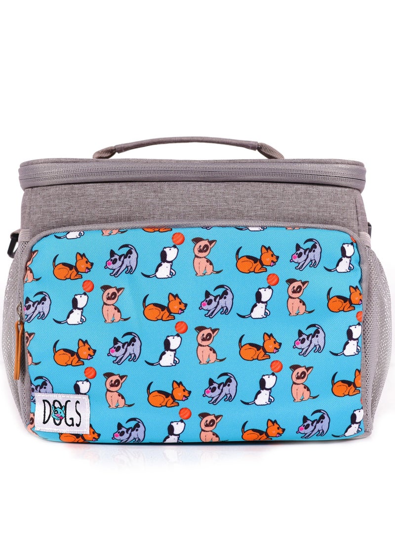 بيج ديزاين حقيبة معزولة بتصميم كلاب من Biggdesign حرارية، صندوق غداء مبرد، حقائب غداء معزولة مقاومة للماء والتسرب للرجال والنساء، حقائب تبريد للنزهات، صناديق غداء للكبار، سعة 10 لتر، لون تركوازي. - Image 1