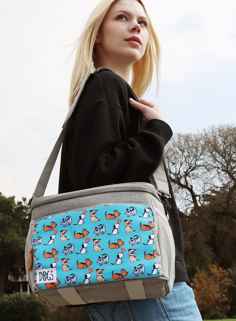 بيج ديزاين حقيبة معزولة بتصميم كلاب من Biggdesign حرارية، صندوق غداء مبرد، حقائب غداء معزولة مقاومة للماء والتسرب للرجال والنساء، حقائب تبريد للنزهات، صناديق غداء للكبار، سعة 10 لتر، لون تركوازي. - Image 3